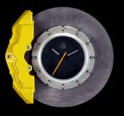 Brake disk carbon look clock, yellow